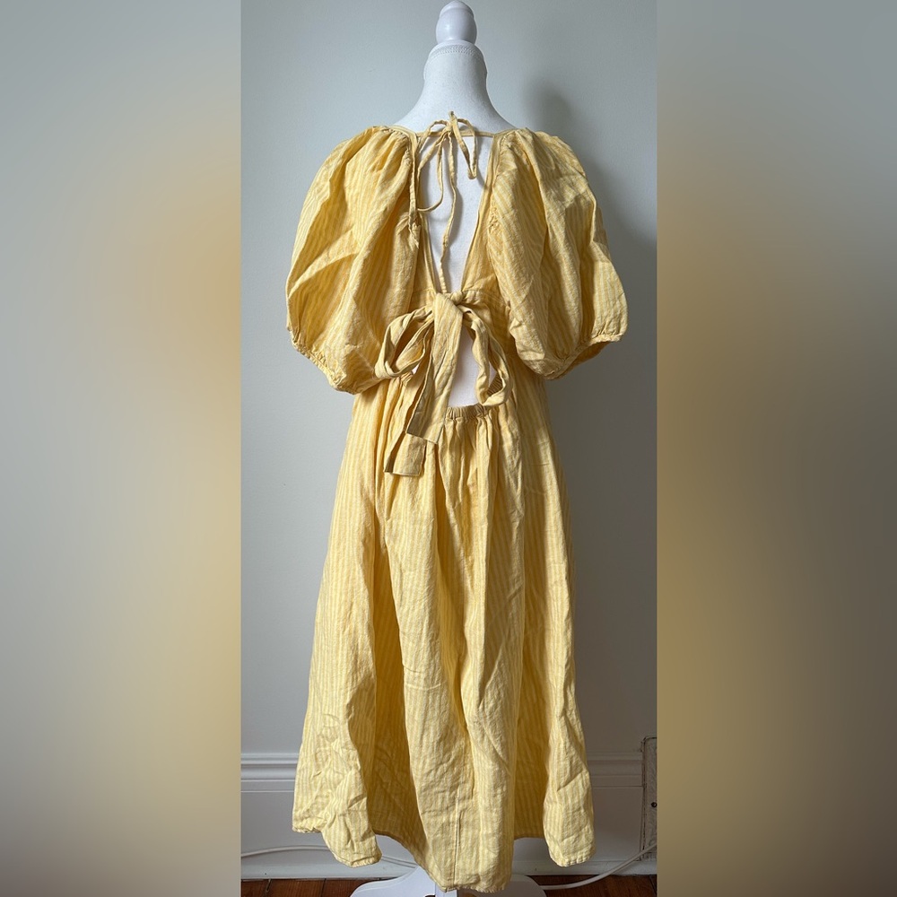 JF X JILLIAN HARRIS Yellow Striped Cotton Linen High Low Tie Back Dress Size XL - Picture 5 of 9